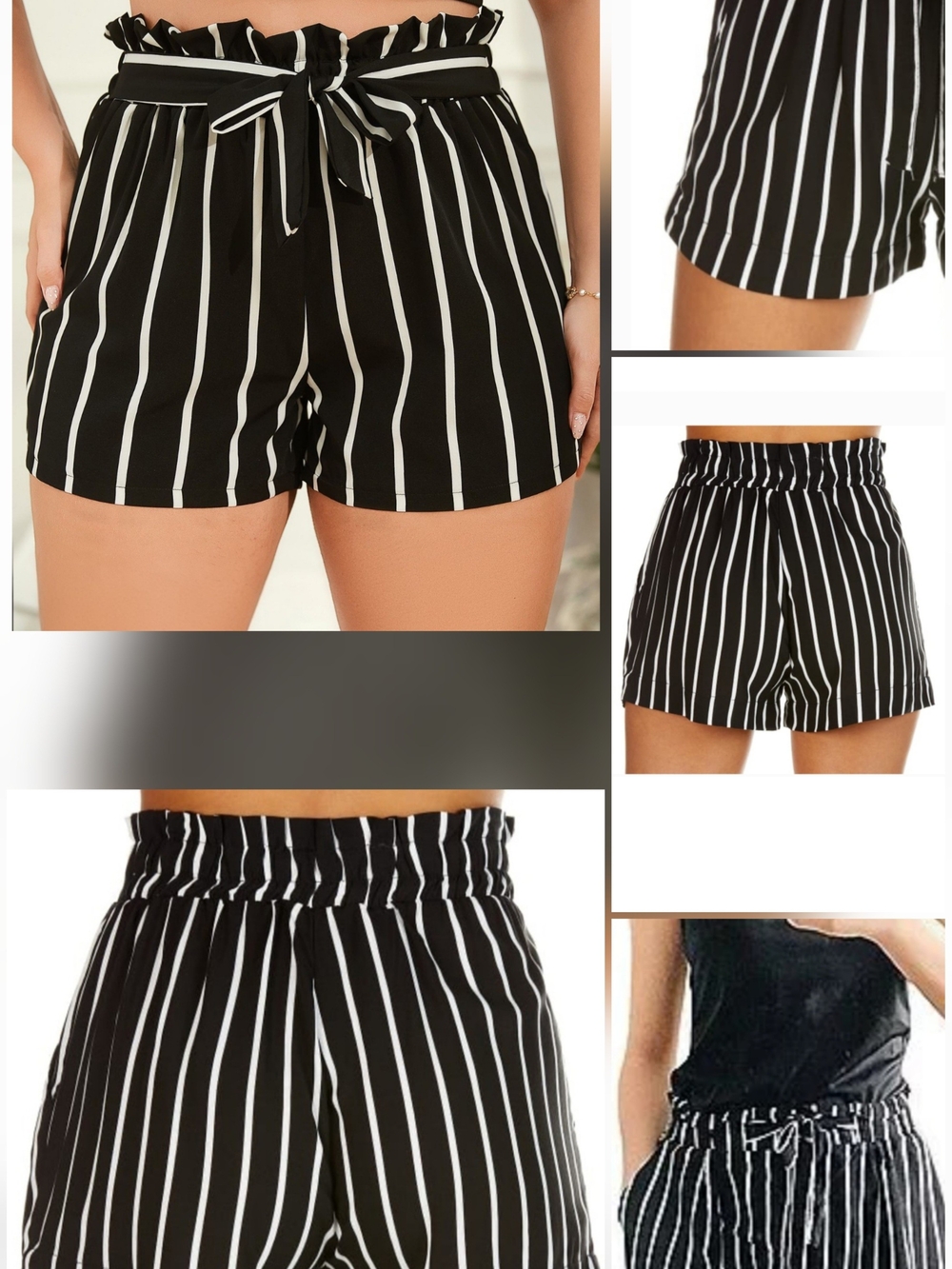 3 For $30😃Ambiance Black & White Vertical Stripe High Tie Waist Paperbag Shorts